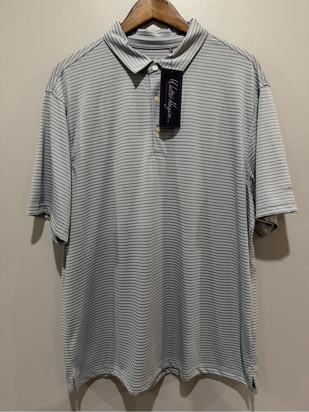 NWT Walter Hagen Essentials Light Gray Striped Polo Shirt size XL